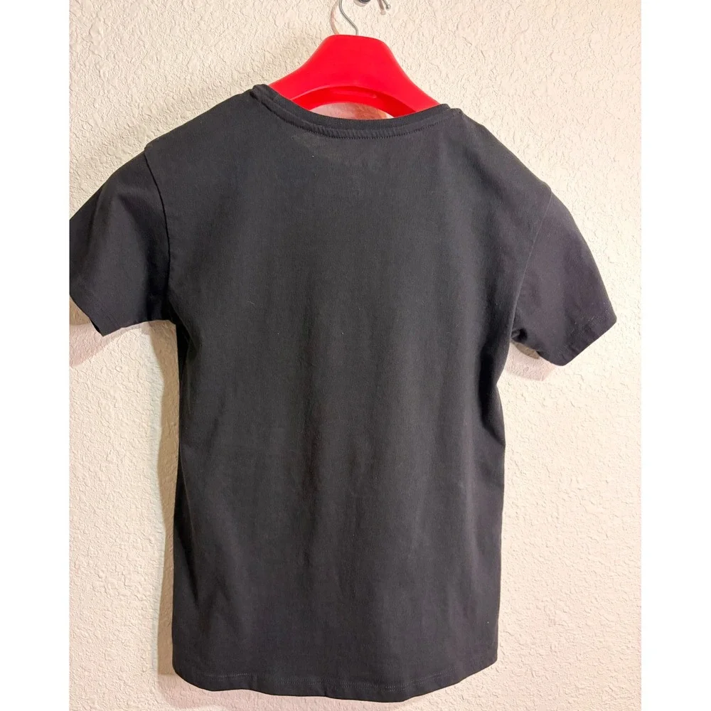 Rolling Stones Kids T-Shirt Black Leopard Print Tongue Logo Graphic Tee L 10-12